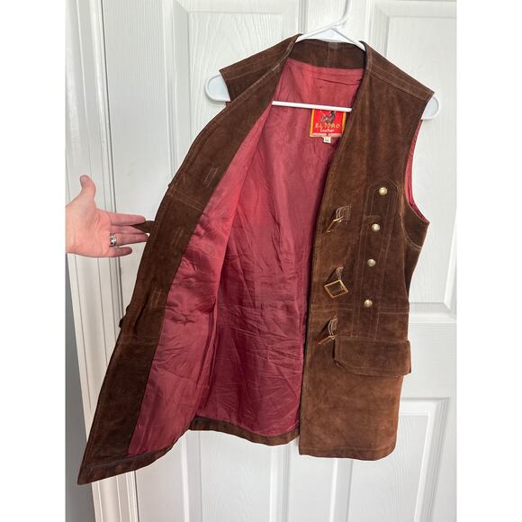 Vintage EL TORO leather Suede buckle closing brown long vest medium - Picture 12 of 12